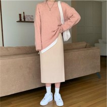 라멜라 / 나인 골지 밴딩 롱 니트 스커트