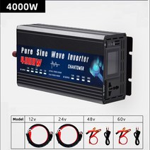 자동차 인버터 캠핑 순수 정현파 인버터 12V 600W DC ~ 휴대용 전원 변환기 자동차 태양광, 06 4000W 12V 220V Black