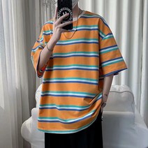 반팔티셔츠남자 줄무늬 트렌드 캐쥬얼 의류 와이드 루즈핏 커플 여름 심플 910 7ZYY97P22 4995371859