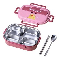 6 스테인레스 스틸 도시락 상자 귀여운 이중층 절연 그리드 봉인 된 용기, Pink