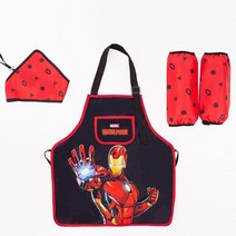 마블 아이언맨 어린이 두건 토시 초등 미술 요리 전신앞치마세트, 사이즈, L