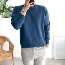 룩플레인 부드러운 비스코스 보들 루즈핏 남자 라운드 니트