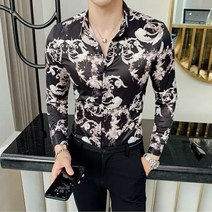 빅 남자 캐주얼 꽃무늬 긴팔 셔츠