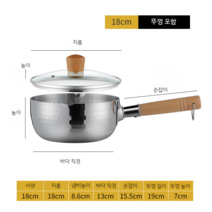 일본 수입 요시카와 스테인레스 스텐 편수냄비 원목손잡이 일본식, 18cm 뚜껑포함