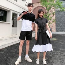 [케이지코리아]커플시밀러룩 세련된 투톤 블랙&화이트 유니크한 데이트룩 제주도여행 커플룩 신혼여행 커플룩