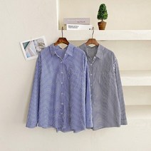 여자 스트라이프 시어서커 긴팔 셔츠