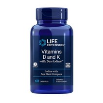 Life Extension 바다 요오드 함유 비타민D 및 K 125mcg(5 000IU) 캡슐 60정, 1개
