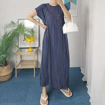 러브와이즈 세로 라인 원피스 나시 루즈핏 스트라이프 단가라 롱