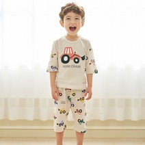 더미누 포크레인 무형광 자가드편면 칠부 실내복