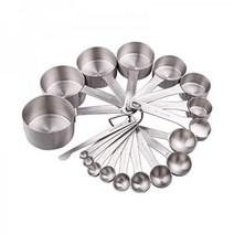 Smithcraft 계량컵 및 계량스푼 세트 스테인리스 스틸 숟가락 18/8 헤비듀티 8 9 베이킹 스푼, B Siliver-8cups+9spoons