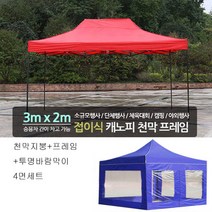 트윈스 캐노피 천막 야외행사용 천막 방수천막 구성(천막지붕+프레임+투명바람막이4면), 1개, 3X2프레임(지붕+프레임+투명4면)-블루