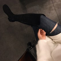 싸이하이 니하이 스웨이드 피유 슬림핏 미들힐 롱부츠