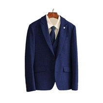 클래식 빈티지 남성 정장 1 피스 (재킷) 헤링본 트위드 울 혼방 블레이저 슬림핏 2 버튼 턱시도 코트 결혼식, L, royal blue