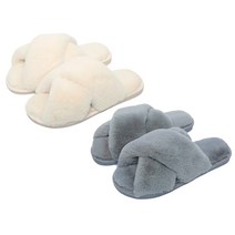 (2개) IAWI 토끼털 슬리퍼 크로스 타입, 화이트+그레이