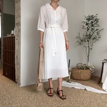 아르무아 리나 여성용 셔츠 여름 반팔 플리츠 롱원피스