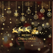 파르떼 크리스마스 가게 창문 어린이집 스티커 시트지 황금 트리 루돌프 산타 눈꽃, 2번 세트