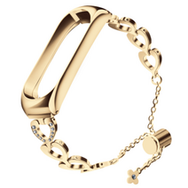 [3+1] 미밴드 3/4 스트랩, 체인큐빅+꽃장식, 골드