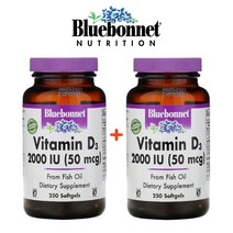 Bluebonnet Nutrition 비타민D 2000IU 50mcg 대구간유 콜레칼시페롤 250소프트젤 2팩