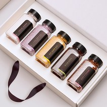 [170ml 사이즈UP] 블랙라벨 소금공장 15종류 5종세트 답례품 히말라야 핑크솔트 결혼 돌잔치 교회 장례 결혼식 웨딩 조문 명절 선물세트, 핑크+복분자소금+복분자설탕+벌꿀+참기름