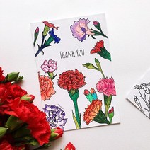 그리나 어버이날 카네이션 컬러링엽서 감사엽서 엽서세트 캘리그라피 감성 초등 중등 창의 인성 미술 색칠놀이 수업교구, 땡큐, 1개