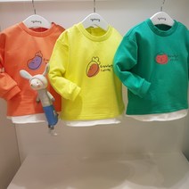 아가방 40% 봄 베이비페어 상큼컬러 과일 맨투맨 티셔츠! 화이트 티셔츠를 레이어한듯 투톤 이지 유아 티셔츠! 라운드 티셔츠는 많아야 마미가 편해 색상별로 쪼로록