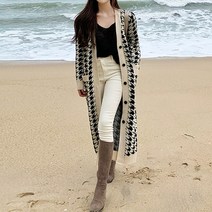 제이에프케이 디뮤어 하운드체크 스트랩 롱 가디건