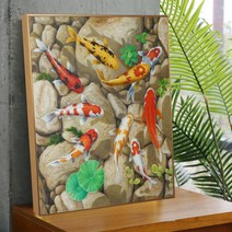 KNH ART 잉어그림 재물운 복 들어오는 잉어그림액자 구어도 잉어그림CR0006, 골드