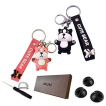2개묶음+고급케이스 포장+D링+홀더 큐티베어 키링 키홀더, 블랙+핑크+고급케이스+D링+홀더
