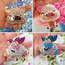 블링 큐빅돼지 열쇠고리 돼지키홀더 꽃돼지, 2얼굴큰돼지키링(랜덤발송)