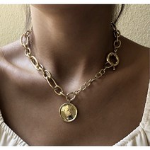 써지컬스틸 펑크 빈티지 굵은 체인 코인 펜던트 목걸이