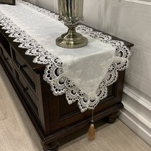 효담상회 예쁜 레이스 식탁보 테이블보 테이블 러너 13종, 40×140(2인용), 05.퓨어 화이트