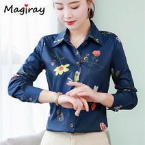 노카라 Magicray긴 소매 쉬폰 블라우스 2022 여름 플러스 사이즈 꽃무늬 작업 셔츠 탑 C153