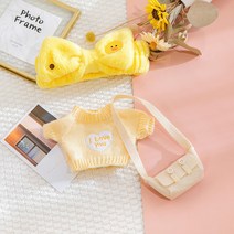 DIY 스타일리쉬인형옷의류 후드세트 오리/강아지/곰돌이인형 적용30cm, 큰 입 오리 헤어 벨트 노란색 패치 사랑 스웨터 흰, 맞는 30cm 히알루 론산 오리