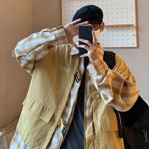 남자 봄 가을 체크 코트 캐주얼 패치 재킷