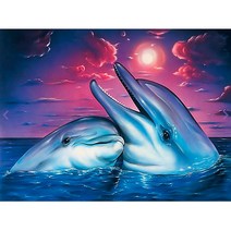 밤하늘 돌핀 동물 우드 직소퍼즐 달빛 환상의 커플 돌고래 해저 세계 행운 부귀 불어오는 그림퍼즐 집콕취미 스트레스 해소 300 500 1000피스 최신상, 보라문 돌핀 퍼즐선택12, 1000조각