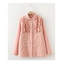 빅카라 봄 블라우스 셔츠 장미 꽃 자수 피터팬 카라 코튼 긴팔