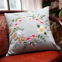 프랑스 자수 DIY 패키지 키트 베개 쿠션 케이스 꽃 크로스 스티치 세트 바느질 수제 바느질 아트 공예, 2, [02] 2, 한개옵션1