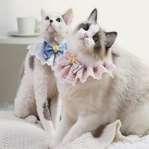 강아지 고양이 레이스 스카프 케이프 턱받이 목도리 반다나, M, 핑크 블루