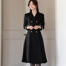 시크라인 프린지 소매 더블 버튼 플레어 원피스