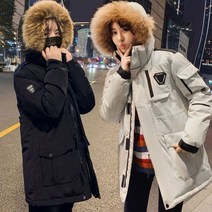 겨울잠바 남자여자 커플 오리털패딩 라쿤후드집업