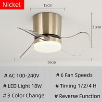 실링팬 천장형 서큘 천장선풍기 공기순환팬 22 인치 표면 장착 미니 천장 팬 LED 조명 및 원격 부드러운, 05 Nickel_01 32W_02 220-240V