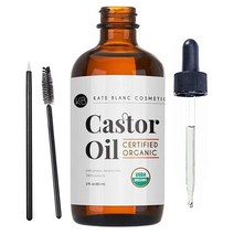 Castor Oil (2oz) USDA Certified Organic 100% Pure Cold Pressed Hexane Free by Kate Blanc Cosmetics. Stimulate Growth for Eyelashes Eyebrows Hair, 2 Fl Oz (Pack of 1)
