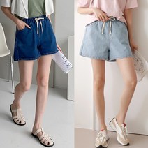 코디제이 여자 W 무지 청 반바지 허리밴딩 3부 데님 쇼팬츠