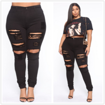 투비전스토어 찢청 뉴 블랙 찢어진 플러스 사이즈 청바지 여성용 패션 하이 웨이스트 스트레치 데님 펜슬 팬츠 글로벌