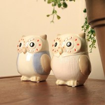 닮은꼴 부엉이 커플 도자기 2종세트 선물 앤틱스타일, 중(8x9)