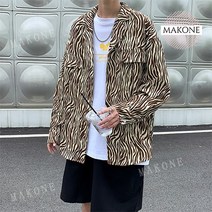 Makone 상표등록 2023지브라 스트라이프 포인트 셔츠 남자 트렌드 긴팔 봄 가을 쿨맥스 소재 루즈한 개성만점 오버