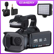 KOMERY-풀 4k 전문가용 비디오 카메라 64mp 와이파이 캠코더 디지털 스트리밍 자동 초점 4.0 인치 터치, 128G, Wireless mic light