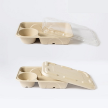 친환경 도시락 펄프용기 2칸 950ml 50개 밀짚 PLA 뚜껑 포장 배달 테이크아웃, 밀짚 용기 2칸 950ml+PET뚜껑 50개