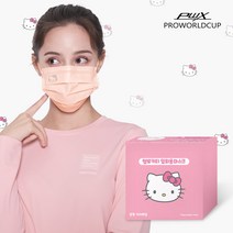 PWX 프로월드컵 헬로키티 코랄핑크 중형마스크 100매입, 핑크