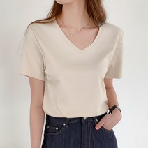 모던바이브 여성 무지 면 브이넥 반팔 티셔츠